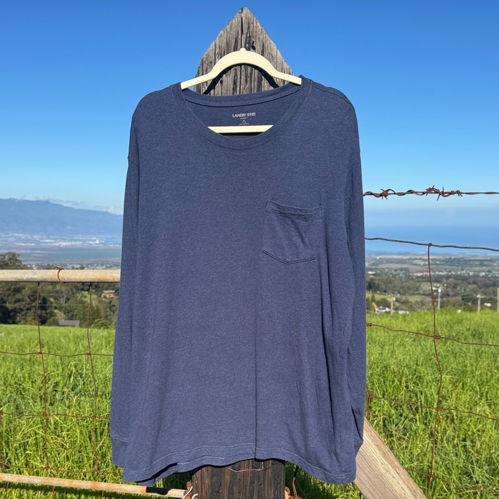 Lands End Super Tee Blue Cotton Long Sleeve Xl